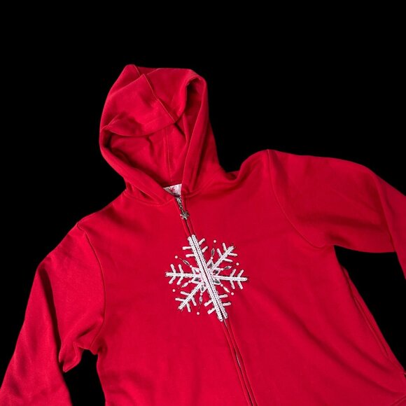 Quacker Factory Red Snowflake Zip Up Hoodie Jacket XL Christmas Embellished - Picture 1 of 9